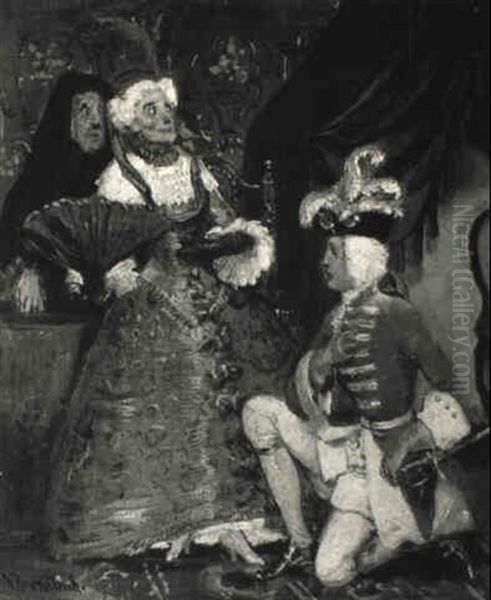 En Frierscene Oil Painting by Vilhelm J. Rosenstand