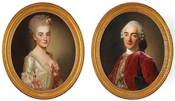 George Marye De Merval (1738-) & Marie Anne Eleonore La Planquois (pair) Oil Painting by Alexander Roslin