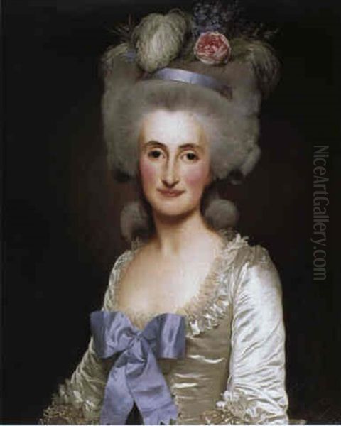 Francois Puissant De La Villeguerit Med Gra Allongeparyk, Blomsterbroderet Cremefarvet Vest Og Bla Oil Painting by Alexander Roslin