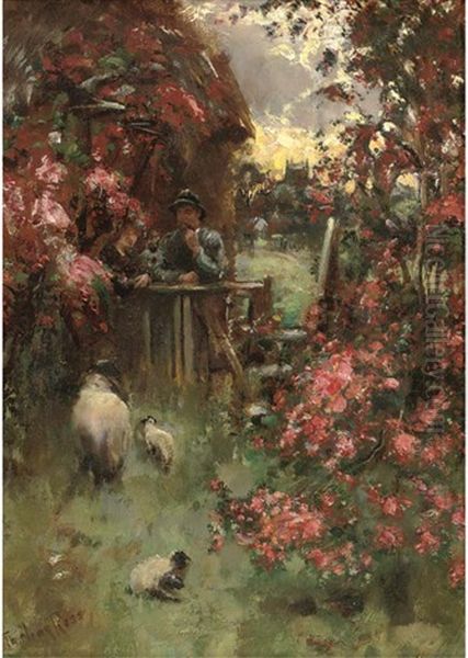 New Lambs In An Orchard Oil Painting by Joseph Thorburn Ross