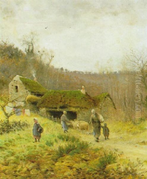 A County Farmstead Oil Painting by Federico Rossano