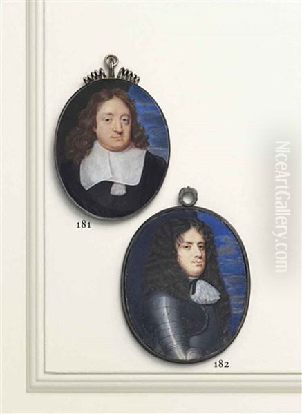 Cosimo Iii De'medici (1642-1723), Grand-duke Of Tuscany, In Gilt-studded Armour, Lace Cravat And Tied Black Ribbon At Neck, Long Curling Hair... Oil Painting by Susan Penelope Rosse