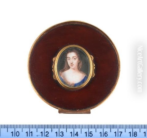 Lady Catherine Cavendish, Wearing Blue Dress, Her Brown Veil Draped Around Her Shoulders And Tucked Into The Decollete Of Her Dress Oil Painting by Susan Penelope Rosse