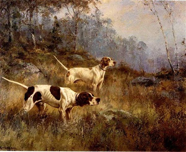 A Double Point On Partridge Oil Painting by Percival Leonard Rosseau