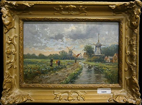 Landschap Met Windmolens Oil Painting by Jacques Rosseels