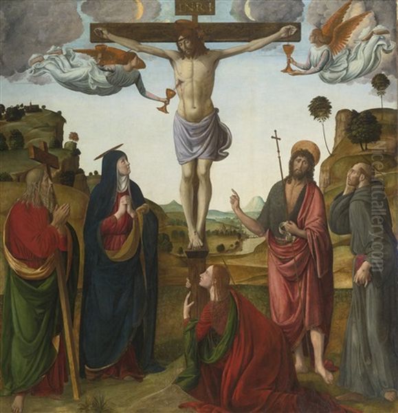 The Crucifixion With The Madonna And Mary Magdalene, And Saints Andrew, John The Baptist And Francis Oil Painting by Cosimo Rosselli