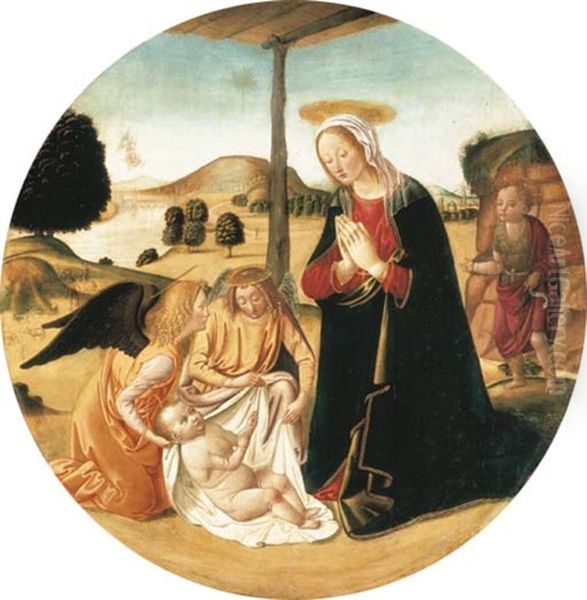 The Madonna And Child With Adoring Angels And Saint John The Baptist Oil Painting by Cosimo Rosselli