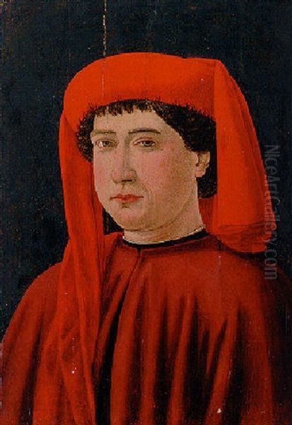 Portrait Of A Gentleman (francesco Datini?) Wearing A Red Tunic And Turban Oil Painting by Cosimo Rosselli