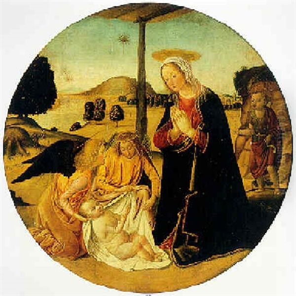 The Virgin Adoring The Christ Child In An Extensive         Landscape, With Two Attendant Angels... Oil Painting by Cosimo Rosselli