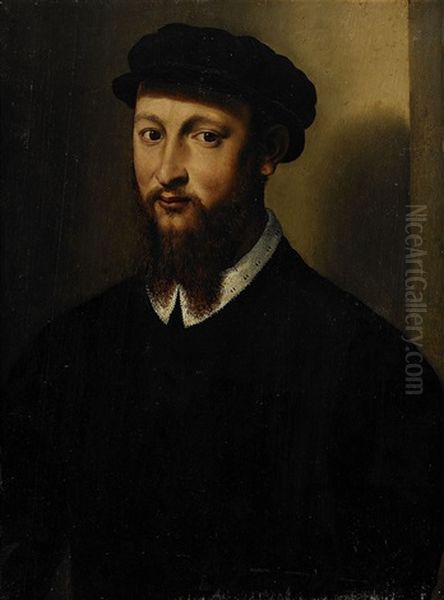 Portrait Of A Man Oil Painting by Rancesco De' Rossi (see Salviati, Cecchino Del)