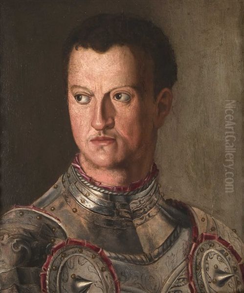 Brustbildnis Des Cosimo I. De' Medici (after Agnolo Bronzino) Oil Painting by Rancesco De' Rossi (see Salviati, Cecchino Del)
