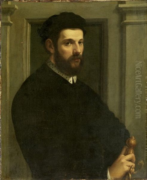 Portrait Eines Edlen Gelehrten Oil Painting by Rancesco De' Rossi (see Salviati, Cecchino Del)