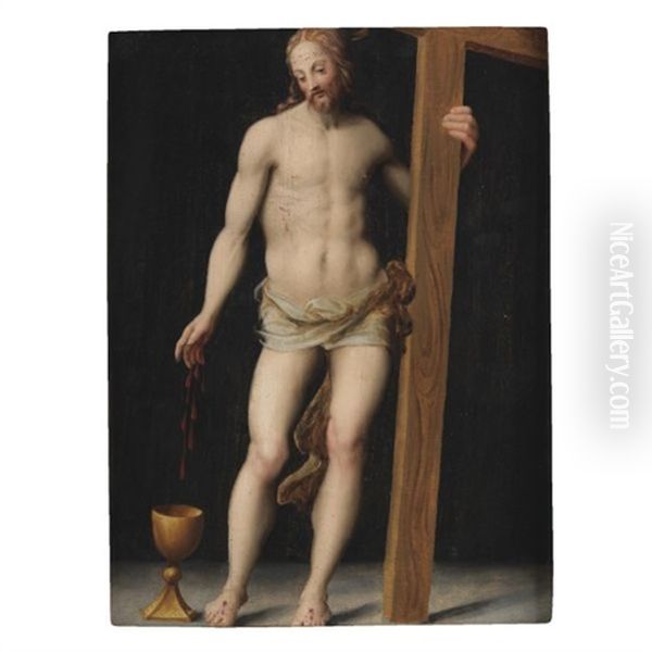 Cristo Portacroce Oil Painting by Rancesco De' Rossi (see Salviati, Cecchino Del)