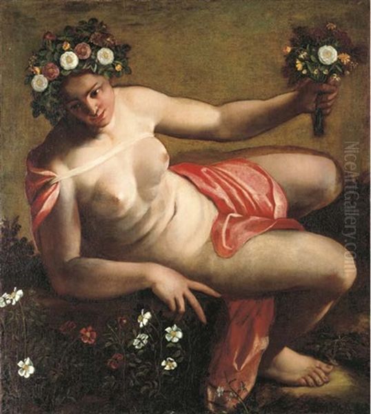La Primavera Oil Painting by Rancesco De' Rossi (see Salviati, Cecchino Del)