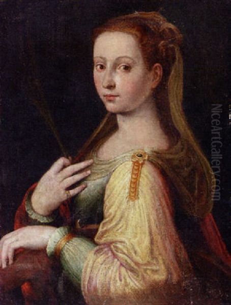 Saint Catherine Of Alexandria Oil Painting by Rancesco De' Rossi (see Salviati, Cecchino Del)