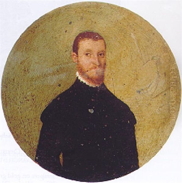 Portrait Of A Gentleman Wearing A Black Tunic And A White Ruff Collar Oil Painting by Rancesco De' Rossi (see Salviati, Cecchino Del)