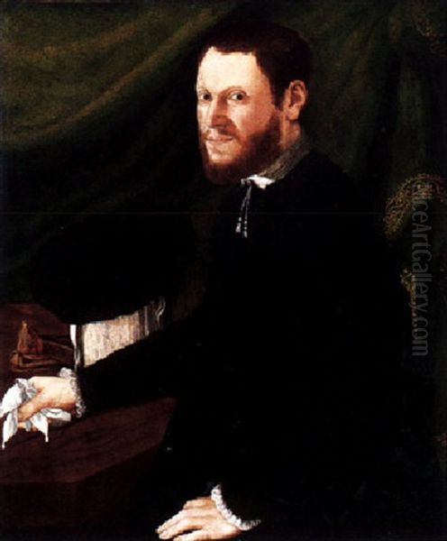 Portrait Of A Gentleman Oil Painting by Rancesco De' Rossi (see Salviati, Cecchino Del)