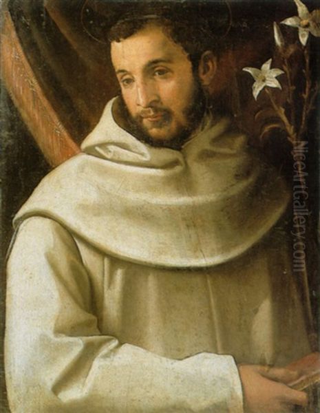 Portrait Of A Saint Possibly Saint Bernard Oil Painting by Rancesco De' Rossi (see Salviati, Cecchino Del)