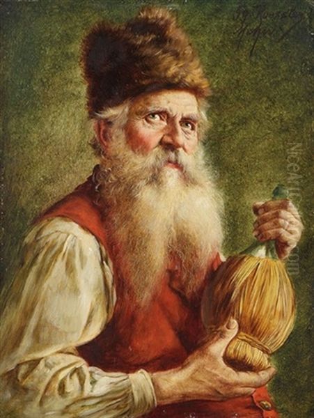 Russischer Bauer Mit Weinflasche Oil Painting by Georg Roessler