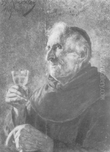 Weintrinkender Monch Oil Painting by Georg Roessler