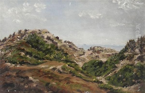 Scheveningen. Blick Uber Grasbewachsene Dunen Auf Die Nordsee Oil Painting by Ludwig Christian F. W. von Rossler