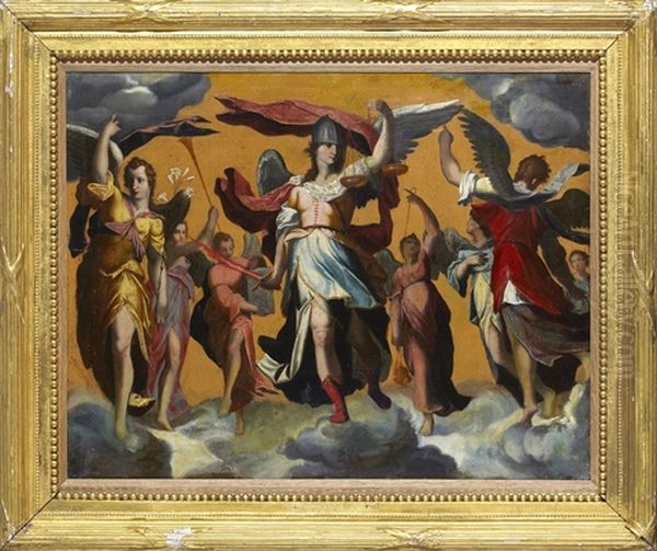 De Tre Arkeanglarna - Mikael, Gabriel Och Rafael Oil Painting by Rosso Fiorentino (Giovan Battista di Jacopo)