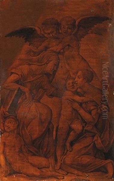 Sainte Famille Avec Deux Anges, Saint Jean Baptiste Et Sainte Elisabeth Oil Painting by Rosso Fiorentino (Giovan Battista di Jacopo)