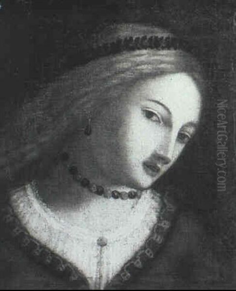 Head Of A Young Woman Wearing Amber Beads And Earrings Oil Painting by Rosso Fiorentino (Giovan Battista di Jacopo)