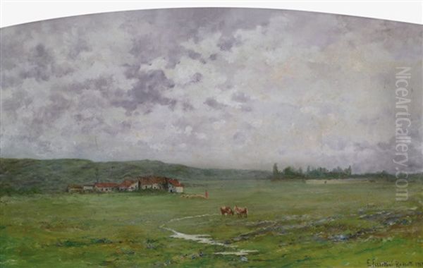 Dolce Mattino (cascina E Mucche) Oil Painting by Emilia Ferrettini Rossotti