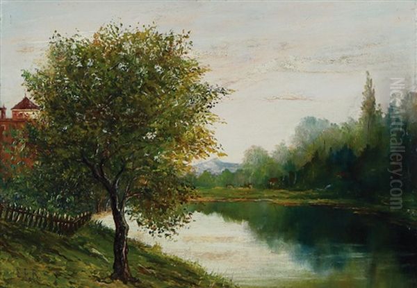 Il Po Nei Pressi Del Castello Del Valentino Oil Painting by Emilia Ferrettini Rossotti