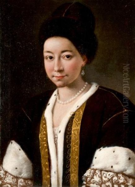 Femme A La Toque Et A La Veste De Fourrure Oil Painting by Pietro Antonio Rotari