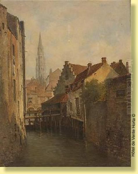 Vue Prise Du Pont De La Rue Saint Gery Oil Painting by Francois-Joseph Bosio