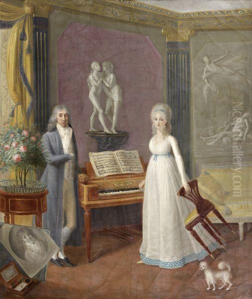 Portrait De Mr Et Mme Lanchere De La Glandiere Pres D'un Pianoforte Oil Painting by Jean Francois Bosio