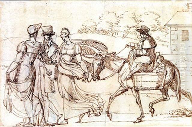 Scene Familiale Oil Painting by Jean Francois Bosio