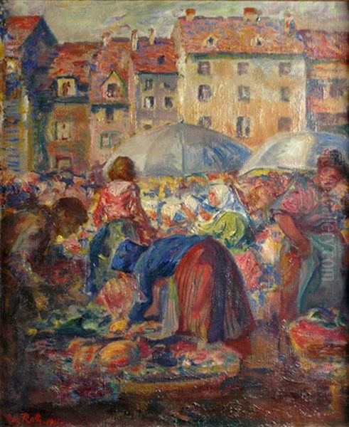 Market In Basil Oil Painting by August Roth
