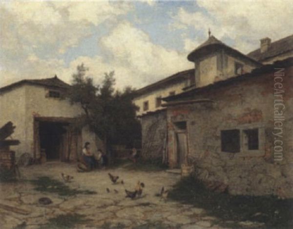 Im Bauernhof Oil Painting by August Roth