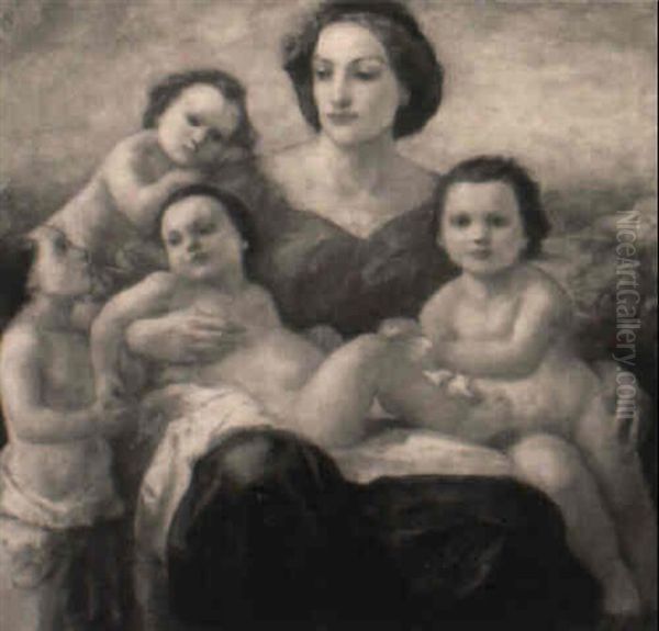 Mutter Mit Vier Kindern Oil Painting by August Roth