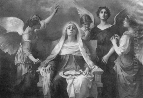 Die Heilige Theresia Von Avila Mit Der Dornenkrone, Umgeben Von Einer Engelschar Oil Painting by August Roth