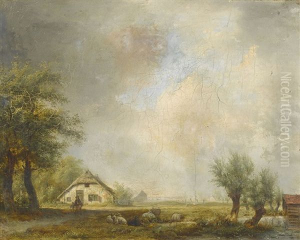 Idyllische Landschaft Mit Bauernhausern Oil Painting by Georg Andries Roth