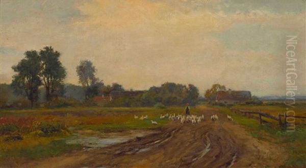 Weite Landschaft Mit Gansehirtin Oil Painting by Philipp Roeth
