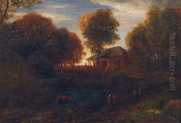 Landscape In The Evening Sun Oil Painting by Philipp Roeth