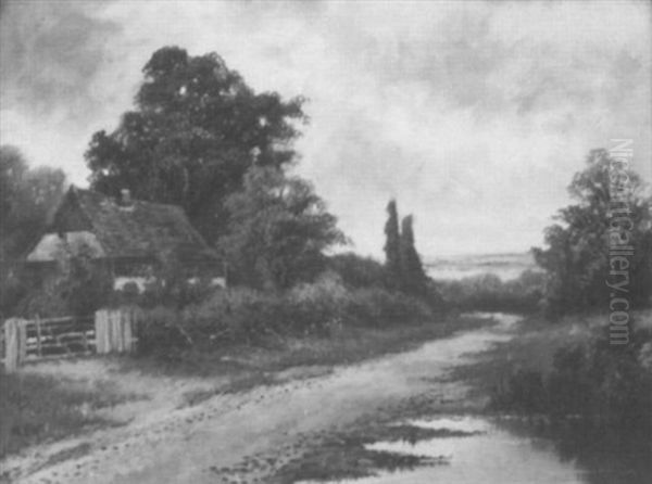 Bauerngehoft Im Dachauer Moos, Rechts Im Vordergrund Ein Kleines Gewasser Oil Painting by Philipp Roeth