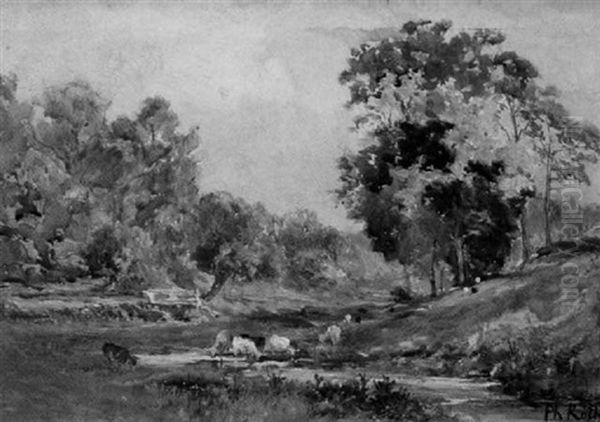 Landschaftsstudie Mit Schafen Oil Painting by Philipp Roeth