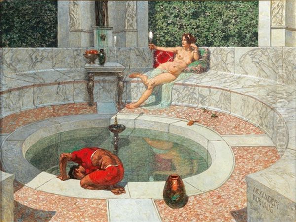 By The Fountain Oil Painting by Alexander Rothaug