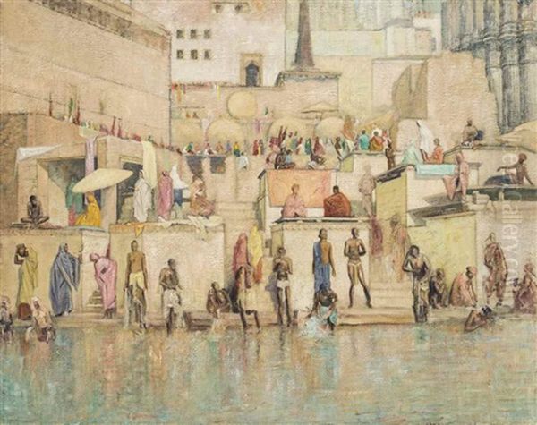 Bathing On The Ganges Oil Painting by William Rothenstein