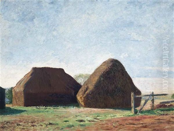 Haystacks In The Sunlight Oil Painting by William Rothenstein