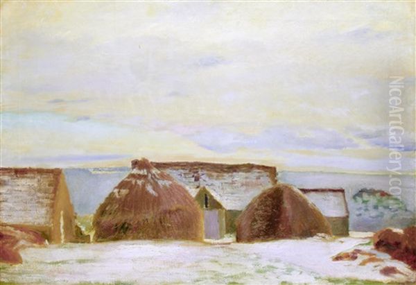 Rickyard In Winter Oil Painting by William Rothenstein