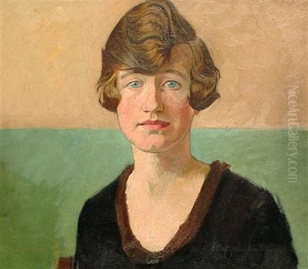 Portrait Of Lady With Green Background Oil Painting by William Rothenstein