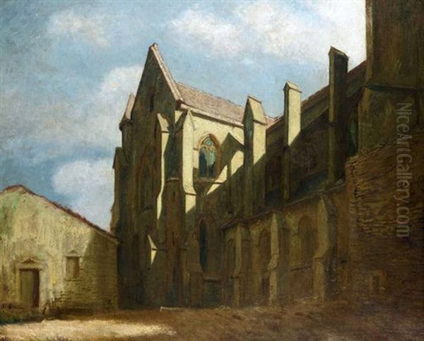 Abbey Church Of St. Seine L'abbaye, Moonlight Oil Painting by William Rothenstein