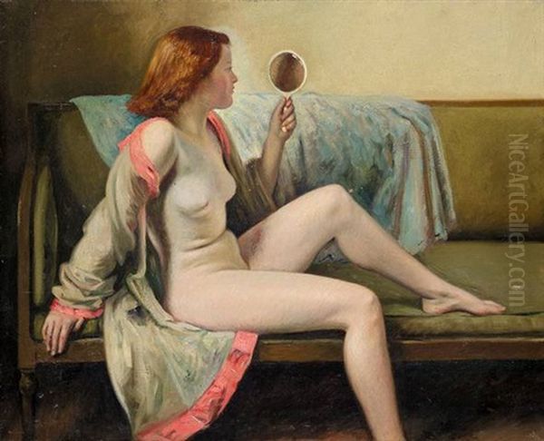 Nude With Mirror Oil Painting by William Rothenstein